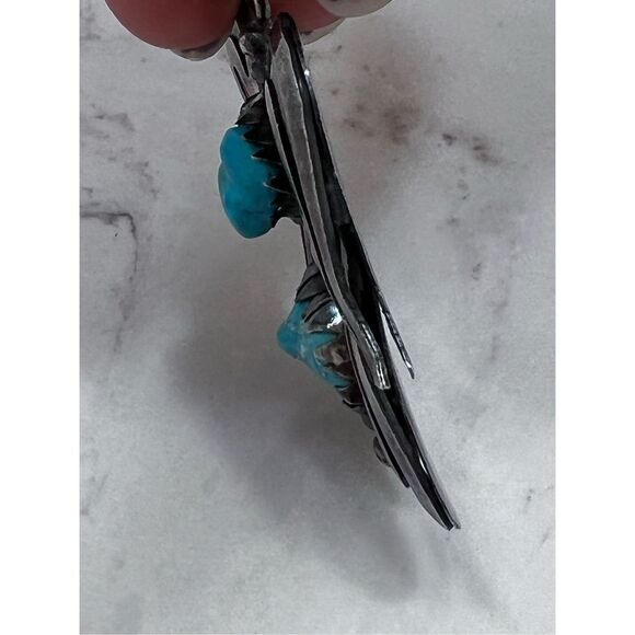 Vintage Southwest 980 Sterling Silver Turquoise Angel Pendant - Picture 7 of 7